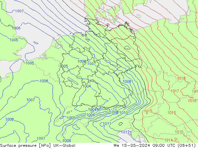 pressão do solo UK-Global Qua 15.05.2024 09 UTC
