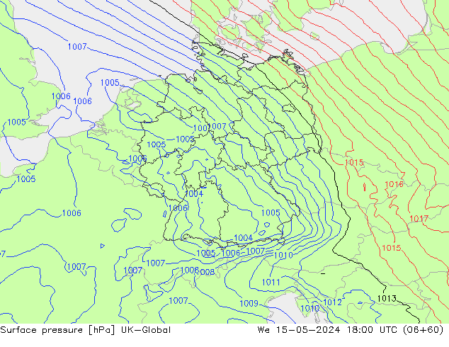 Atmosférický tlak UK-Global St 15.05.2024 18 UTC