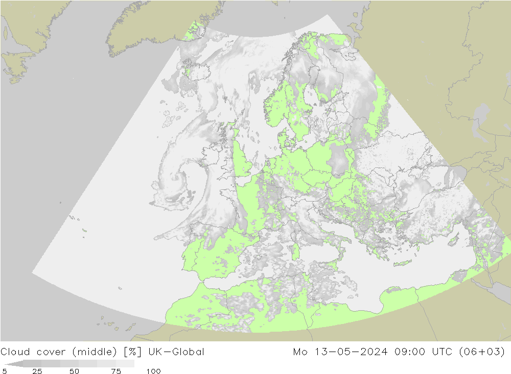 Nubes medias UK-Global lun 13.05.2024 09 UTC