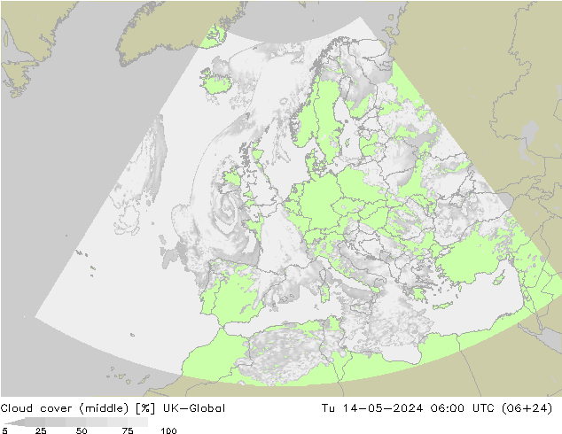Wolken (mittel) UK-Global Di 14.05.2024 06 UTC