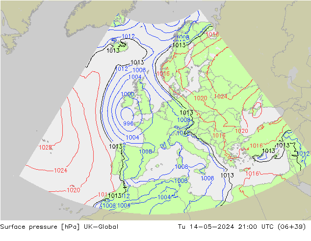 Pressione al suolo UK-Global mar 14.05.2024 21 UTC