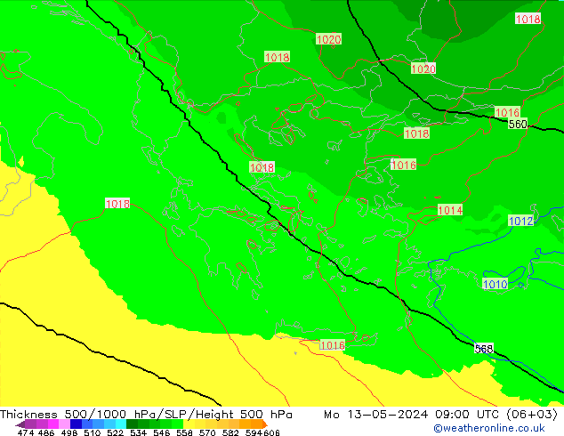 Dikte 500-1000hPa UK-Global ma 13.05.2024 09 UTC