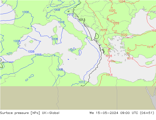 Atmosférický tlak UK-Global St 15.05.2024 09 UTC