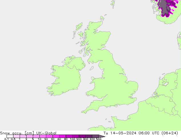 Snow accu. UK-Global Tu 14.05.2024 06 UTC