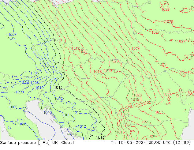 Atmosférický tlak UK-Global Čt 16.05.2024 09 UTC