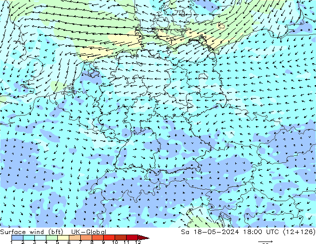 Surface wind (bft) UK-Global Sa 18.05.2024 18 UTC
