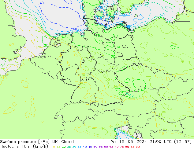 Eşrüzgar Hızları (km/sa) UK-Global Çar 15.05.2024 21 UTC