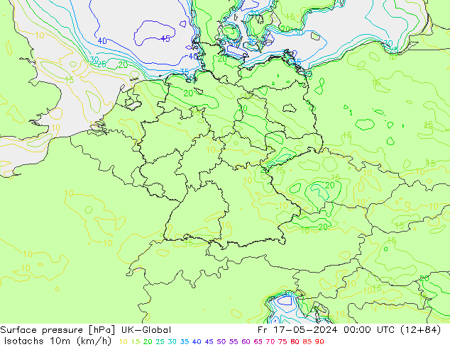 Isotachs (kph) UK-Global Fr 17.05.2024 00 UTC