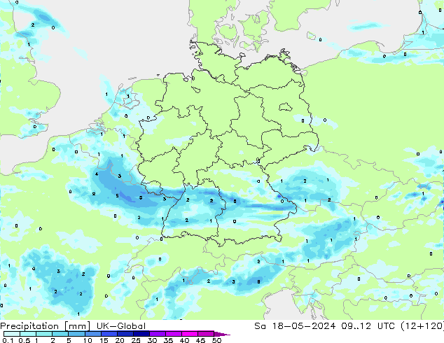 precipitação UK-Global Sáb 18.05.2024 12 UTC