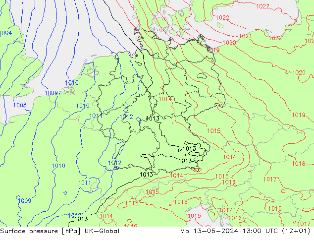 地面气压 UK-Global 星期一 13.05.2024 13 UTC