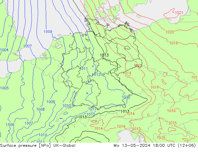 地面气压 UK-Global 星期一 13.05.2024 18 UTC