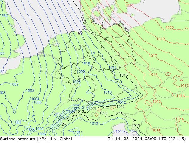 Surface pressure UK-Global Tu 14.05.2024 03 UTC