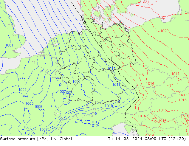 地面气压 UK-Global 星期二 14.05.2024 08 UTC