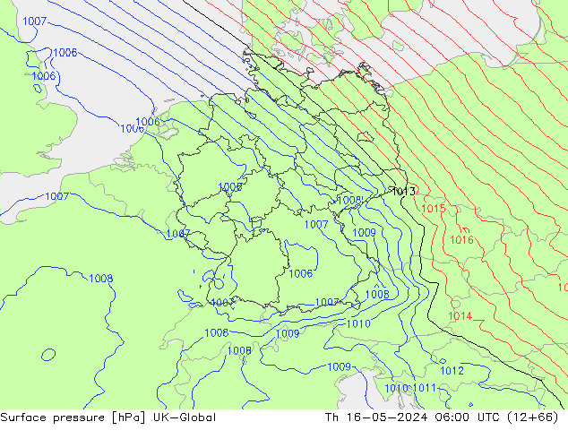 Atmosférický tlak UK-Global Čt 16.05.2024 06 UTC