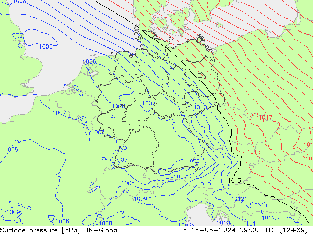 Surface pressure UK-Global Th 16.05.2024 09 UTC