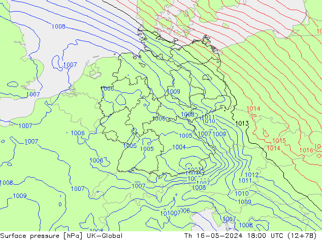 Surface pressure UK-Global Th 16.05.2024 18 UTC