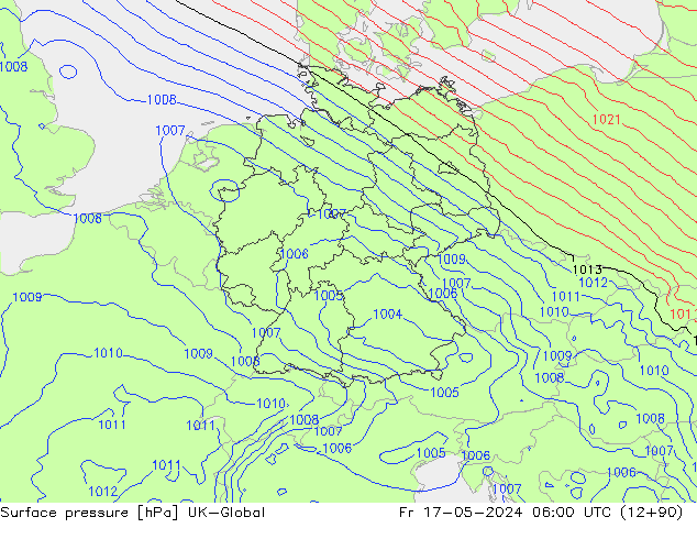 Atmosférický tlak UK-Global Pá 17.05.2024 06 UTC