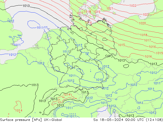 地面气压 UK-Global 星期六 18.05.2024 00 UTC