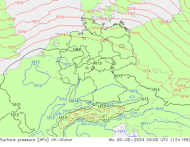Pressione al suolo UK-Global lun 20.05.2024 00 UTC