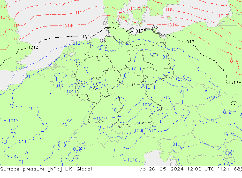 pression de l'air UK-Global lun 20.05.2024 12 UTC