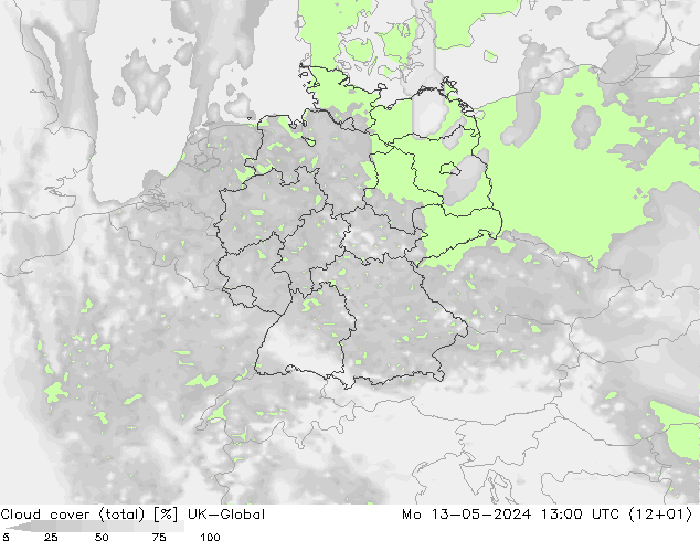 Nubes (total) UK-Global lun 13.05.2024 13 UTC