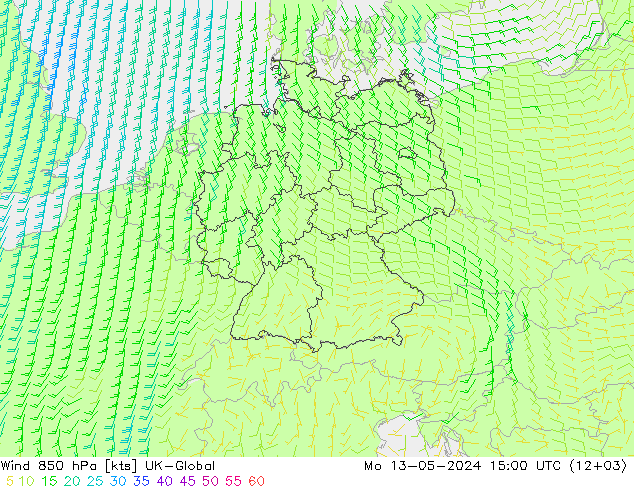 风 850 hPa UK-Global 星期一 13.05.2024 15 UTC