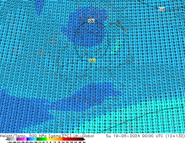 Height/Temp. 500 hPa UK-Global Su 19.05.2024 00 UTC