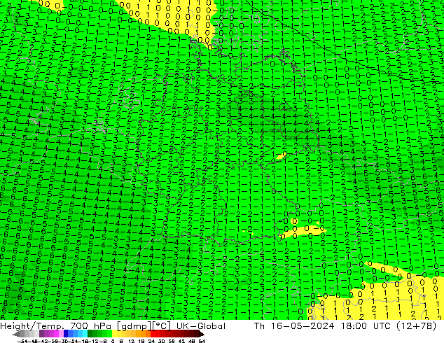 Hoogte/Temp. 700 hPa UK-Global do 16.05.2024 18 UTC