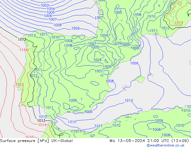 pression de l'air UK-Global lun 13.05.2024 21 UTC