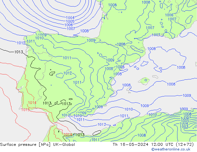 pressão do solo UK-Global Qui 16.05.2024 12 UTC