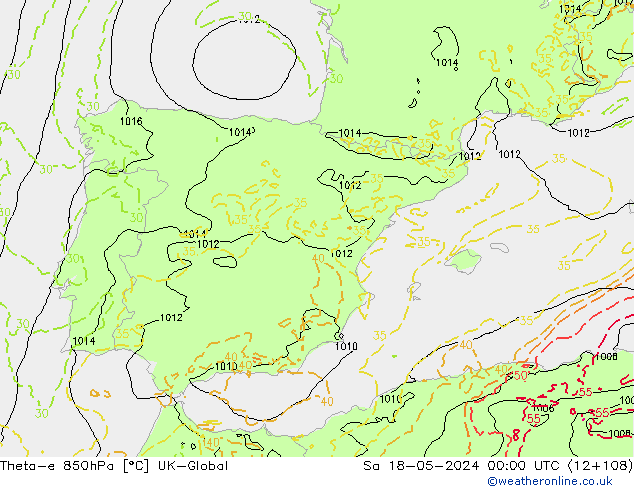 Theta-e 850hPa UK-Global Sa 18.05.2024 00 UTC