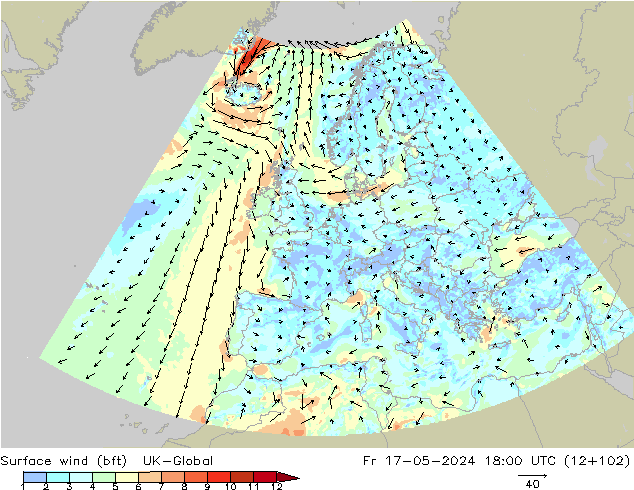 wiatr 10 m (bft) UK-Global pt. 17.05.2024 18 UTC