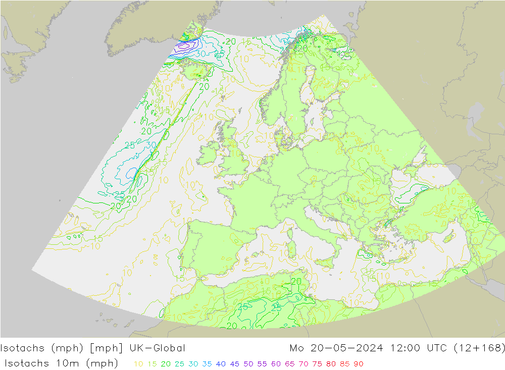 Eşrüzgar Hızları mph UK-Global Pzt 20.05.2024 12 UTC
