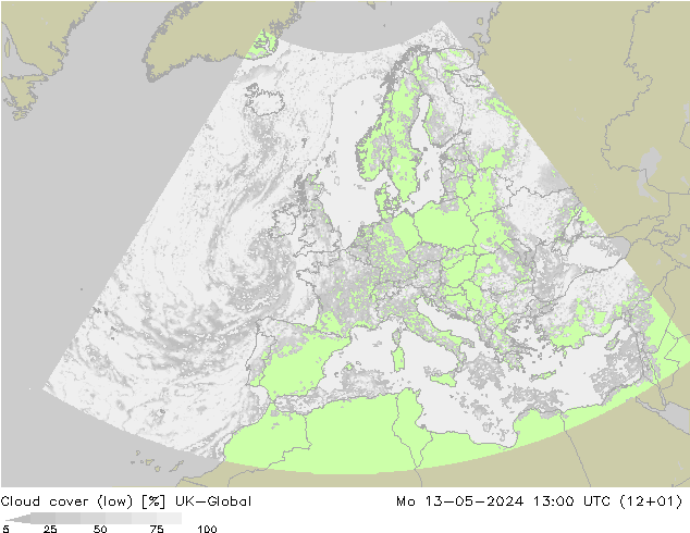 Bewolking (Laag) UK-Global ma 13.05.2024 13 UTC