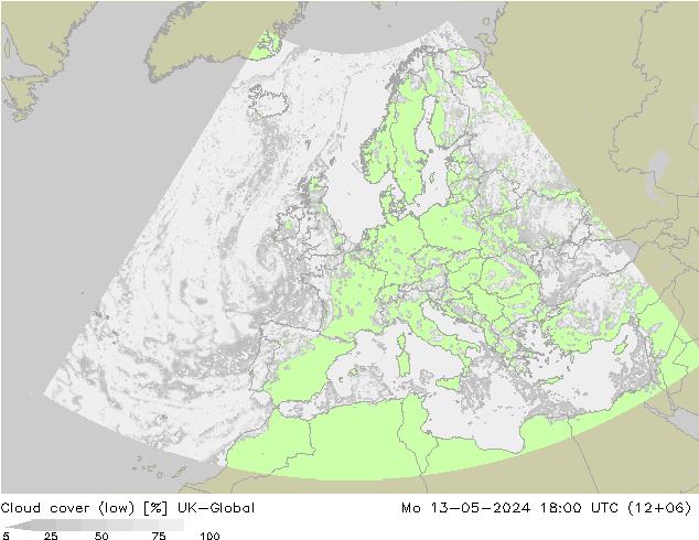 Bewolking (Laag) UK-Global ma 13.05.2024 18 UTC