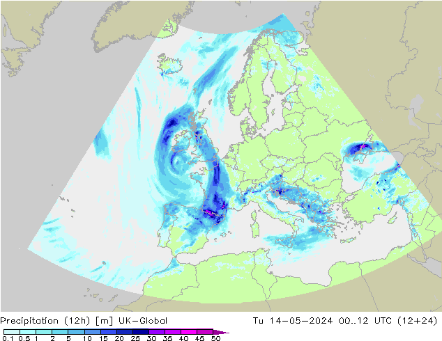 降水量 (12h) UK-Global 星期二 14.05.2024 12 UTC