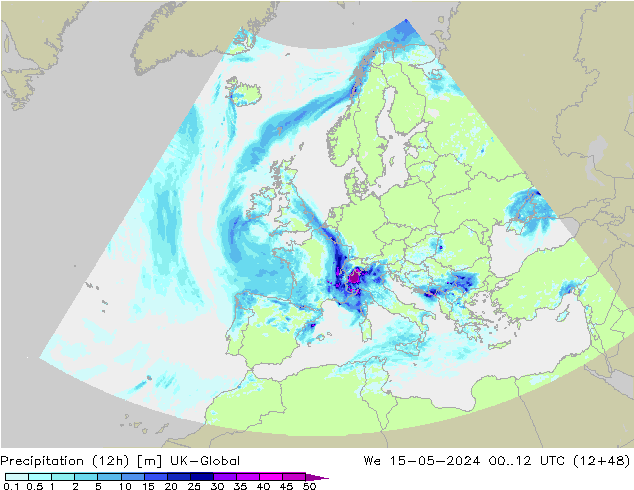 Precipitation (12h) UK-Global We 15.05.2024 12 UTC