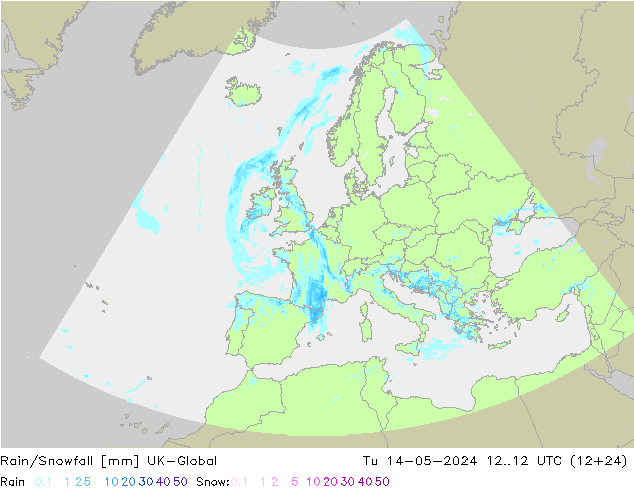 Rain/Snowfall UK-Global вт 14.05.2024 12 UTC