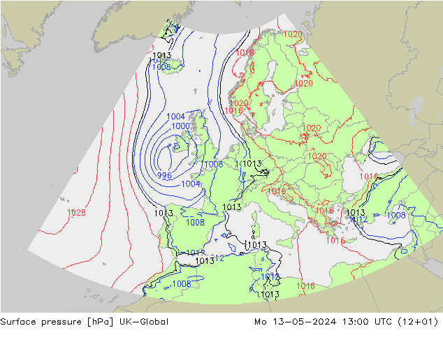 Surface pressure UK-Global Mo 13.05.2024 13 UTC