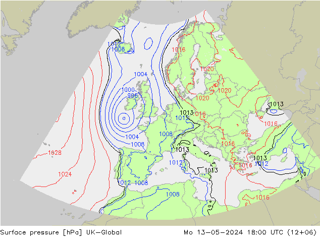 Presión superficial UK-Global lun 13.05.2024 18 UTC