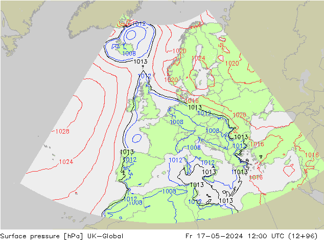 Atmosférický tlak UK-Global Pá 17.05.2024 12 UTC