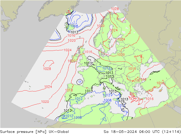 Presión superficial UK-Global sáb 18.05.2024 06 UTC