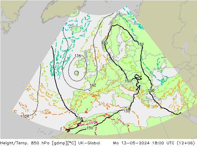 Height/Temp. 850 гПа UK-Global пн 13.05.2024 18 UTC