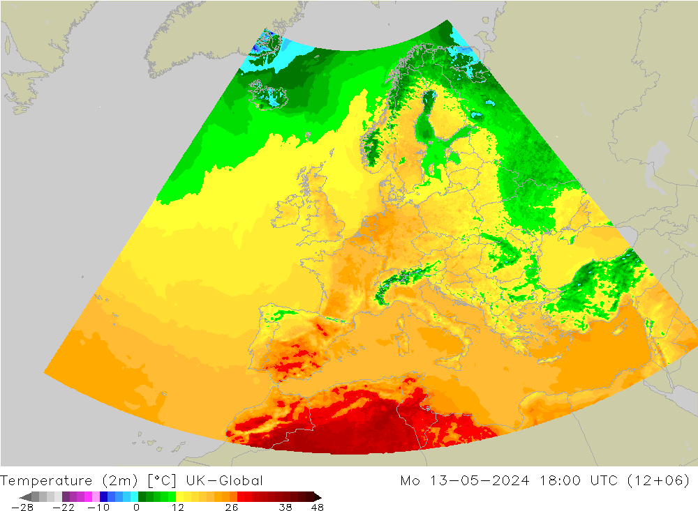 Temperatura (2m) UK-Global lun 13.05.2024 18 UTC