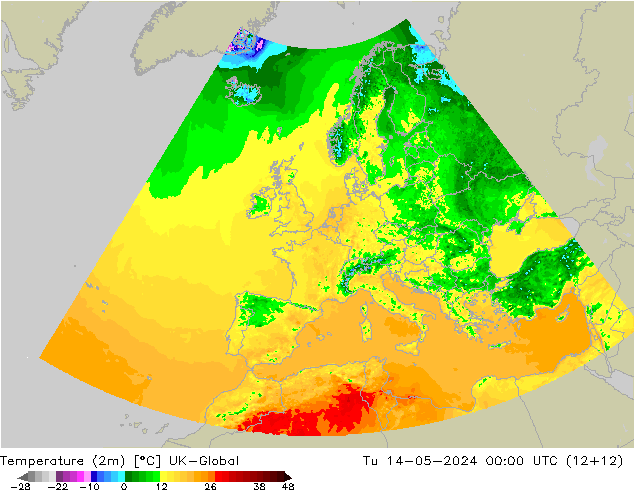 Temperature (2m) UK-Global Tu 14.05.2024 00 UTC