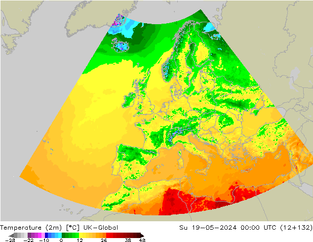 température (2m) UK-Global dim 19.05.2024 00 UTC