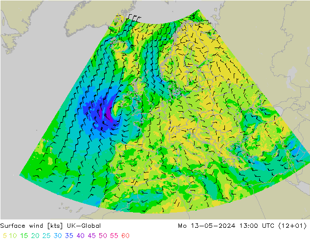 风 10 米 UK-Global 星期一 13.05.2024 13 UTC