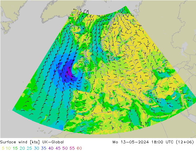 Wind 10 m UK-Global ma 13.05.2024 18 UTC