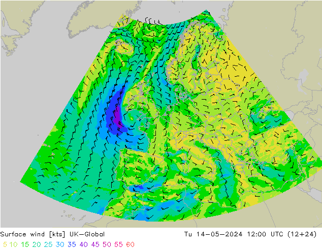 Viento 10 m UK-Global mar 14.05.2024 12 UTC