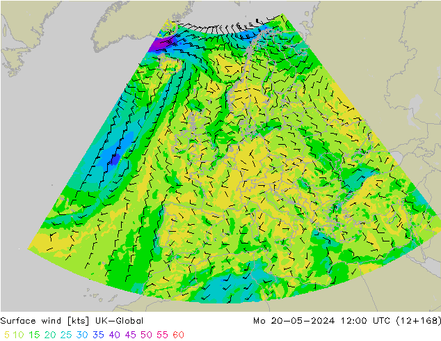 Surface wind UK-Global Po 20.05.2024 12 UTC